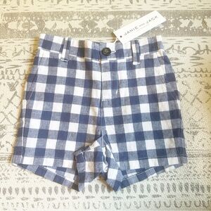 Janie and Jack Blue Buffalo Check Linen Shorts Blue White 3-6M NWT